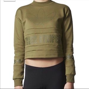 Adidas Three Stripes Army Green Crop
